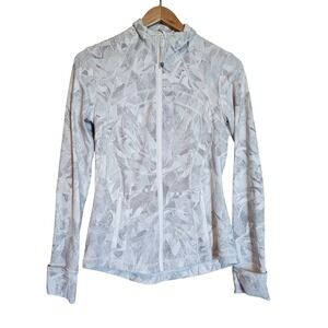 Lululemon Define Jacket Women 6 White Grey Abstract Botanical Full Zip Thumbhole